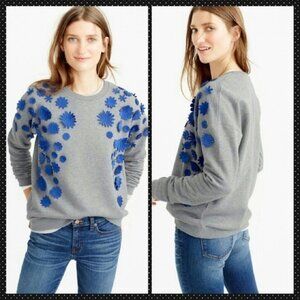 J.Crew blue 3D floral crew neckline gray sweater small